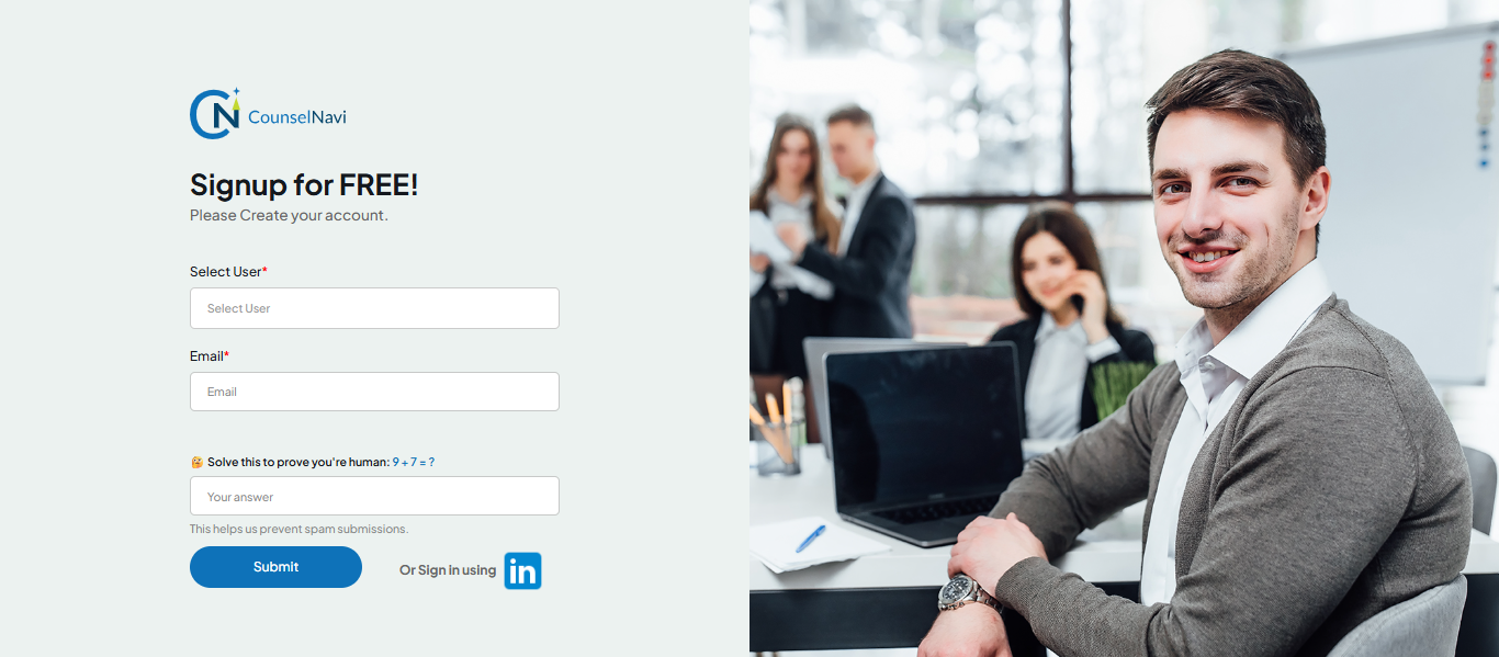 Counsellor Signup Screen
